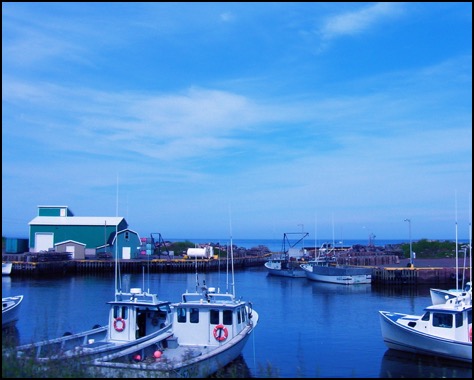 Fishing village in PEI, with the boat pointed toward the horizon.