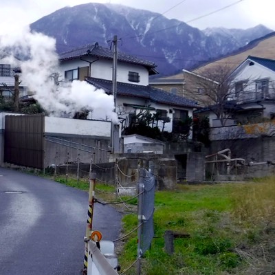 Beppu is a geothermal hot bed. Pipes are stuck the ground to tap into and release steam pressure.